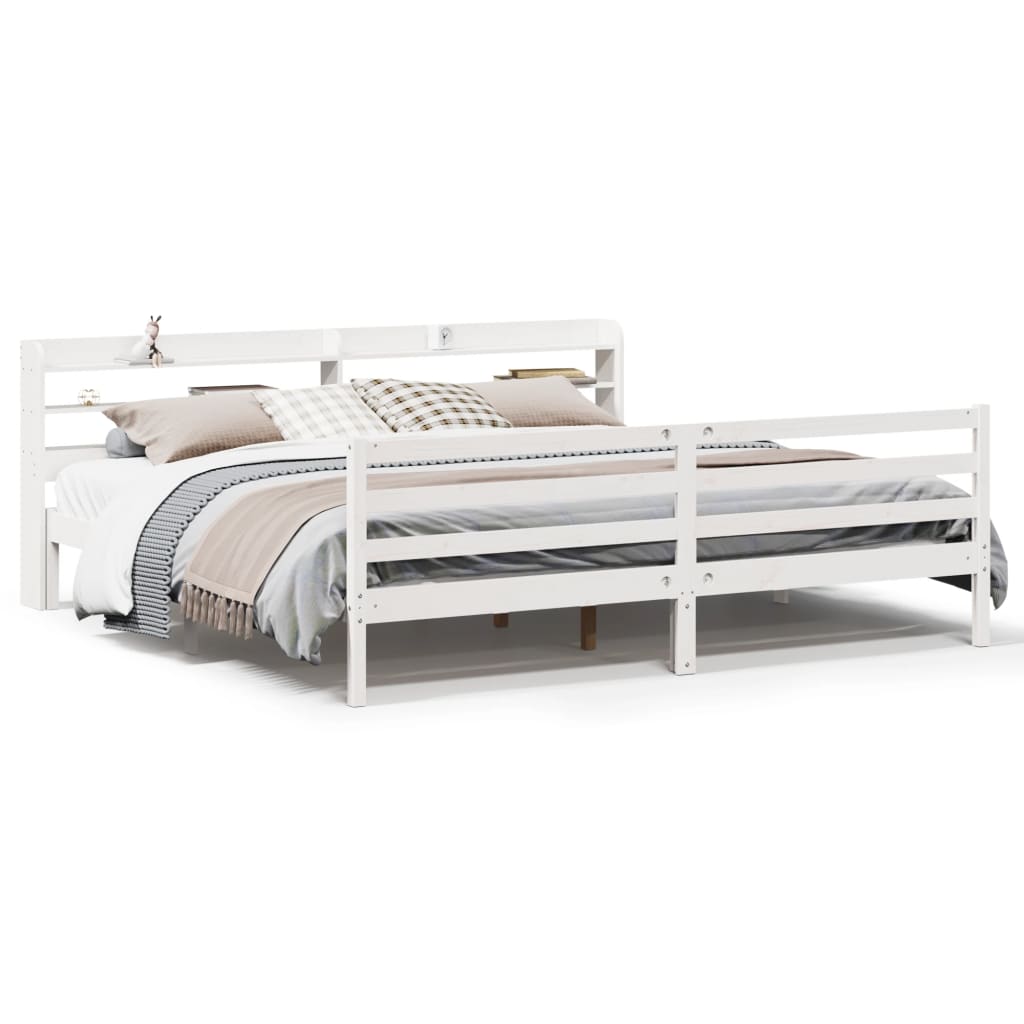 Bed Frame with Headboard without Mattress White 180x200 cm Super King